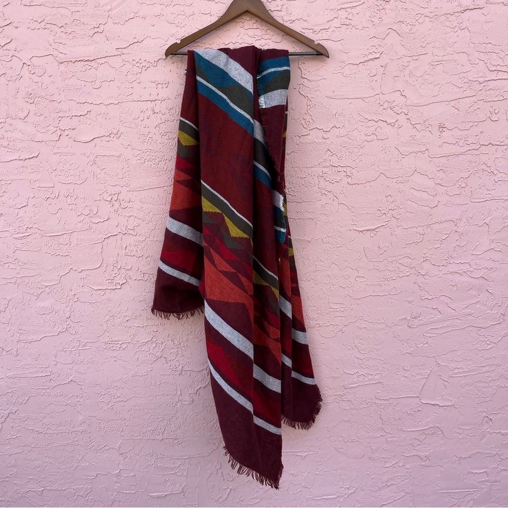 Unbranded Blanket Scarf Native American Print Stripes Fringe FLAW